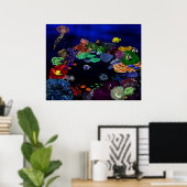 カラフルなサンゴと魚の礁アート ポスター (ホームオフィス)