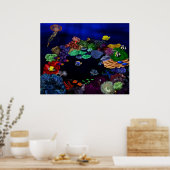 カラフルなサンゴと魚の礁アート ポスター (キッチン)