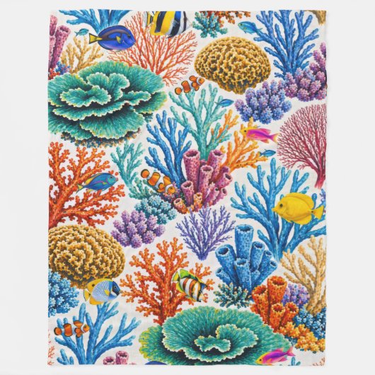 カラフルなサンゴ礁の熱帯魚 フリースブランケット (正面)