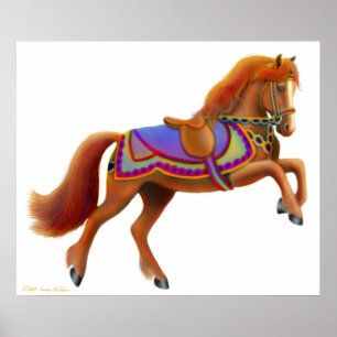 カラフルなサーカスの馬のプリント ポスター