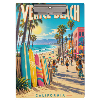カラフルなサーフボードのポスター ヴェニスビーチ カリフォルニア クリップボード