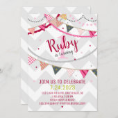 カラフルなシェブロン及び長旗の誕生日の招待状 招待状 (正面/裏面)