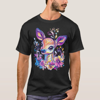 カラフルなシカのイラスト Tシャツ