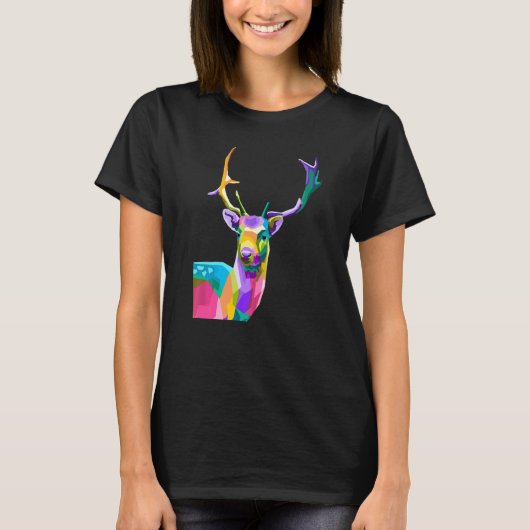 カラフルなシカの頭部の鹿のツノ Tシャツ (正面)