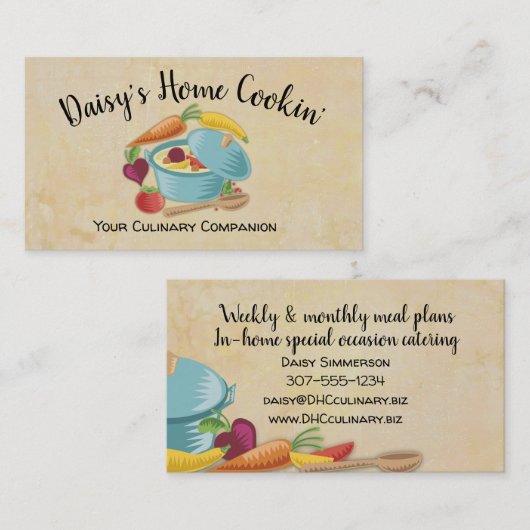 カラフルなシチュー鍋のシェフのケイタリングビジネスカード 名刺 (正面/裏面)