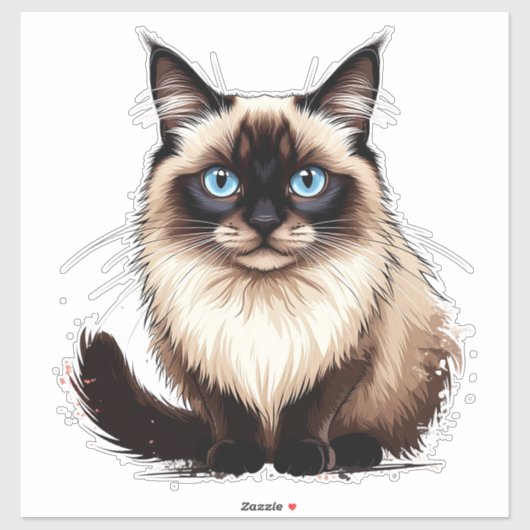 カラフルなシャム猫のイラスト シール (シート)