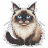 カラフルなシャム猫のイラスト シール (正面)