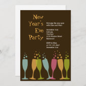 カラフルなシャンパングラスが踊る、泡々としたホリデーシーズン 招待状 (正面/裏面)