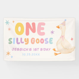 カラフルなシリー・グースの女の子 1歳の誕生日 横断幕