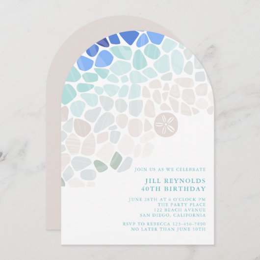 カラフルなシーグラス 招待状 (正面/裏面)