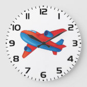 カラフルなジェット旅客機 赤と青の飛行機 ラージ壁時計 (正面)