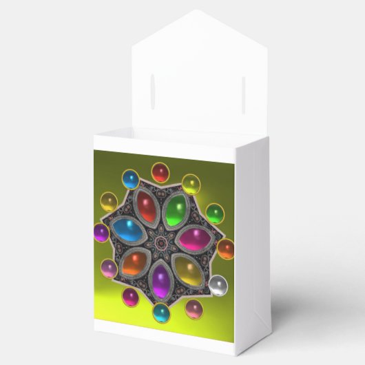 カラフルなジェムストーンが付いた輝く星 ゴールド イエロー フェイバーボックス (オープン)