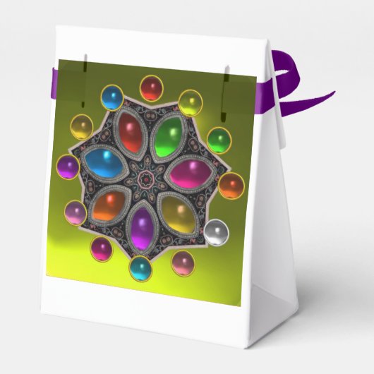 カラフルなジェムストーンが付いた輝く星 ゴールド イエロー フェイバーボックス (裏面サイド)