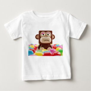 カラフルなジェリー付きの3D悲しい四角いサルキャラ ベビーTシャツ