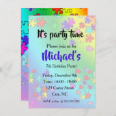 カラフルなジグソーパズルのピース 招待状 (正面/裏面)