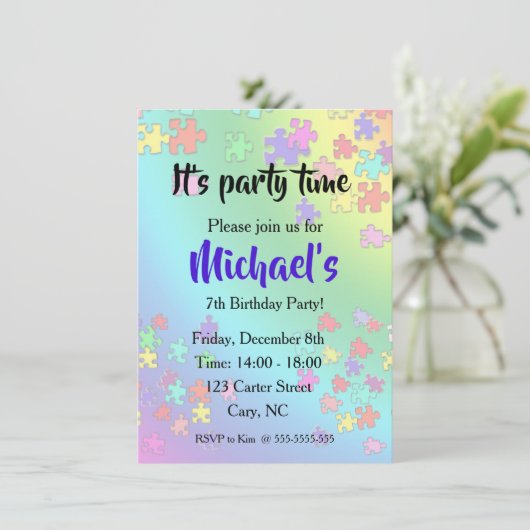 カラフルなジグソーパズルのピース 招待状 (スタンド正面)