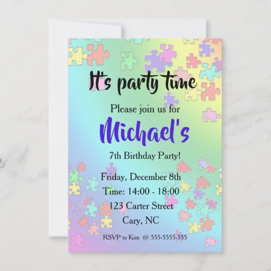 カラフルなジグソーパズルのピース 招待状 (正面)