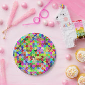 カラフルなジグソーパズルパターン ペーパープレート (パーティー)