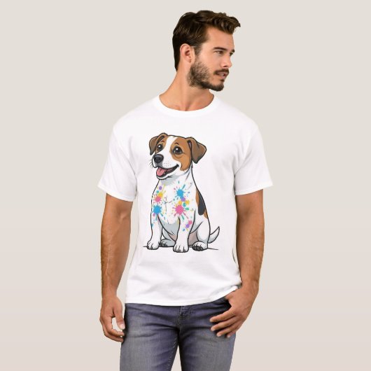 カラフルなジャック・ラッセルの楽しい絵 Tシャツ (正面フル)