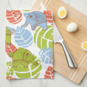 カラフルなジャングル象 キッチンタオル (四つ折り)