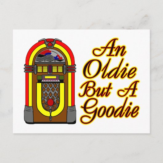 カラフルなジュークボックスが目を引く、1950年代の懐かしの名曲 ポストカード (正面)