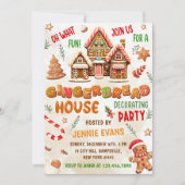 カラフルなジンジャーブレッドハウスの飾り付けパーティー 招待状 (正面)