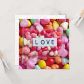 カラフルなスイートハートキャンディー ラブ ヴァレンタイン プレゼント カード (正面/裏面インサイチュ)