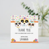 カラフルなスカル Dia de la Muerte ハロウィン 誕生日パーティー サンキューカード (スタンド正面)