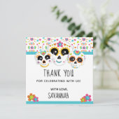 カラフルなスカル Dia de la Muerte ハロウィン 誕生日パーティー サンキューカード (スタンド正面)