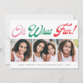 カラフルなスクリプト　オワタフン！ 3枚写真のホリデーカード シーズンカード (正面)