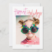 カラフルなスクリプト　最も幸せな休日　|　ホリデー写真 シーズンカード (正面)