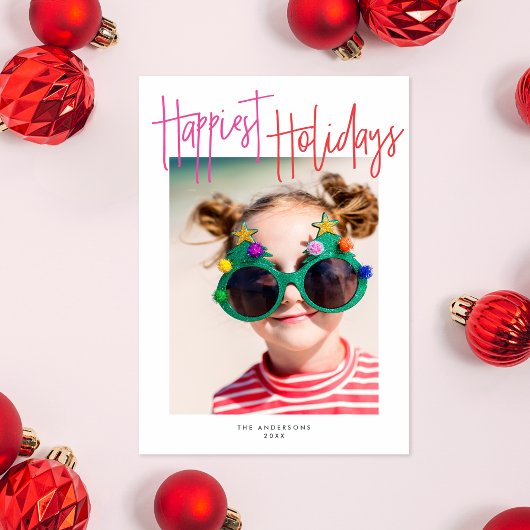 カラフルなスクリプト　最も幸せな休日　|　ホリデー写真 シーズンカード