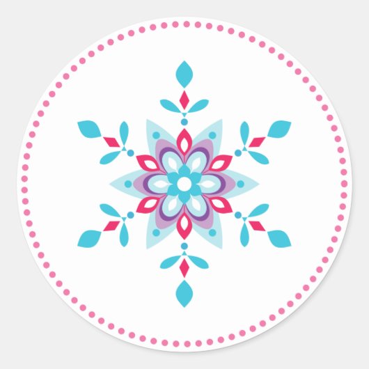 カラフルなスターフラワー スノーフレーク ホリデー ラウンドシール (正面)
