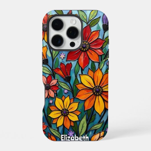 カラフルなステンドグラスの花々 iPhoneケース (裏面)