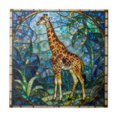 カラフルなステンドグラス風のキリンのモザイクアート タイル (正面)