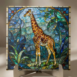 カラフルなステンドグラス風のキリンのモザイクアート タイル