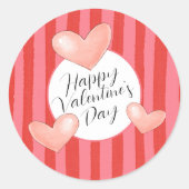 カラフルなストライプとハートのバレンタインデー ラウンドシール (正面)