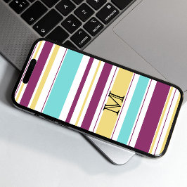 カラフルなストライプ柄のモノグラムiPhoneケース Samsung Galaxy S22 Ultraケース