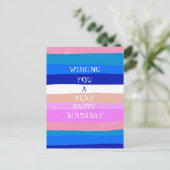 カラフルなストライプ お誕生日おめでとう オーダーメイド ポストカード (スタンド正面)