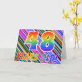 カラフルなストライプ + レインボーパターン 「48歳!」 カード (黄色い花)