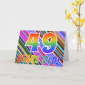 カラフルなストライプ + レインボーパターン 「49歳!」 カード (黄色い花)