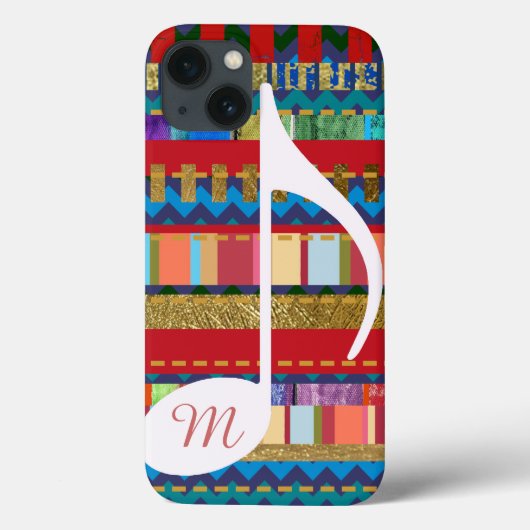 カラフルなストライプ、音符 &イニシャル Case-Mate iPhoneケース (裏面)