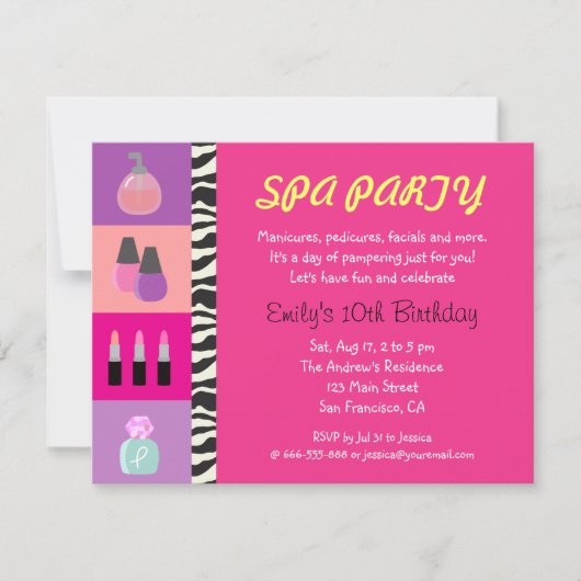 カラフルなスパ誕生日パーティーの招待状 招待状 (正面)
