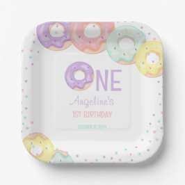 カラフルなスプリンクルドーナツの1歳の誕生日 ペーパープレート