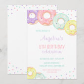 カラフルなスプリンクル ドーナツ 子供の誕生日 招待状 (正面/裏面)