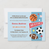 カラフルなスポーツがテーマのベビーシャワー招待状 招待状 (正面)