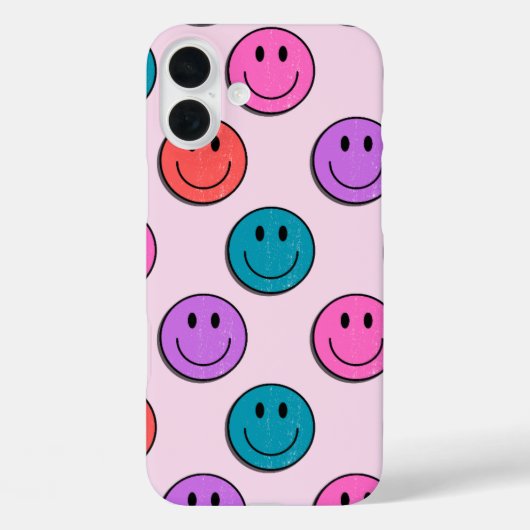 カラフルなスマイリーフェイス柄のiPhone 16 Plusケース Case-Mate iPhoneケース (裏面)
