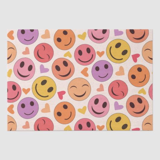 カラフルなスマイル ハッピーな顔とハート  薄葉紙 (正面)