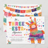 カラフルなスリー・エスタ メキシカンフィエスタ 3歳の誕生日 招待状 (正面/裏面)
