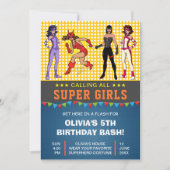 カラフルなスーパーヒーローガールの誕生日パーティー招待状 招待状 (正面)